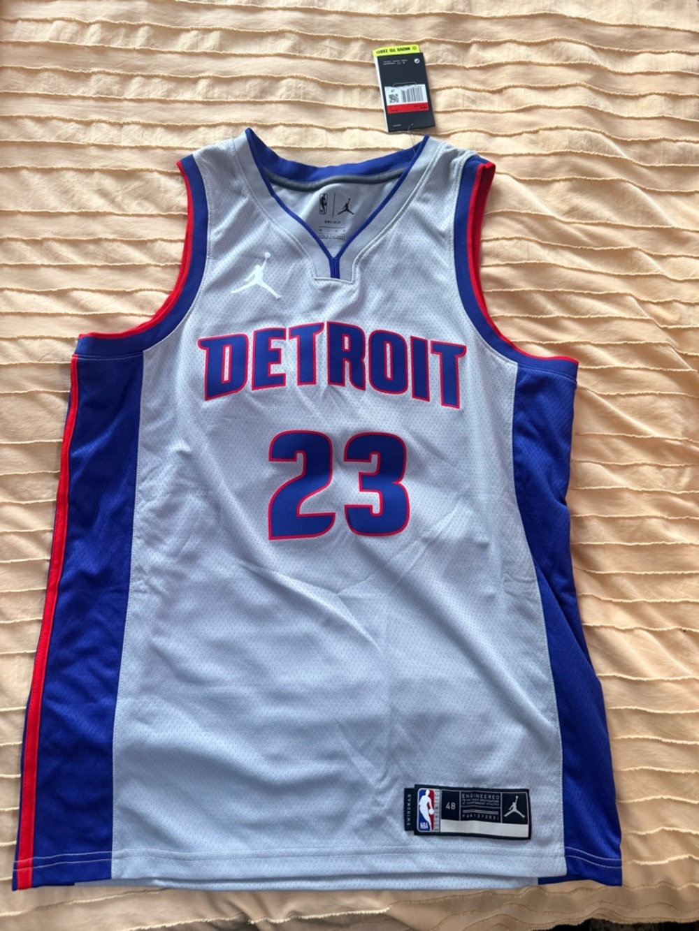 Black Griffin Detroit#23 Basketball Jersey - White/Blue/Red (Jordan)